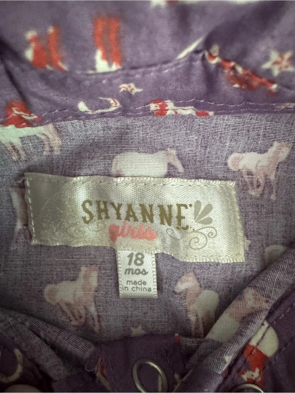 Shyanne Girls 18M Purple Western Horse Print Snap Bodysuit Romper
